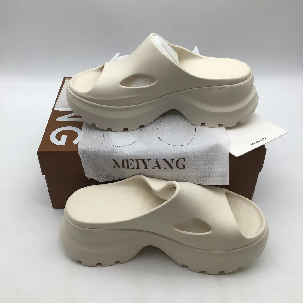 Mei Yang‎ Womens Platform Slide Sandals Cream Chunky Sole Size EU 38 US 7.5 NEW